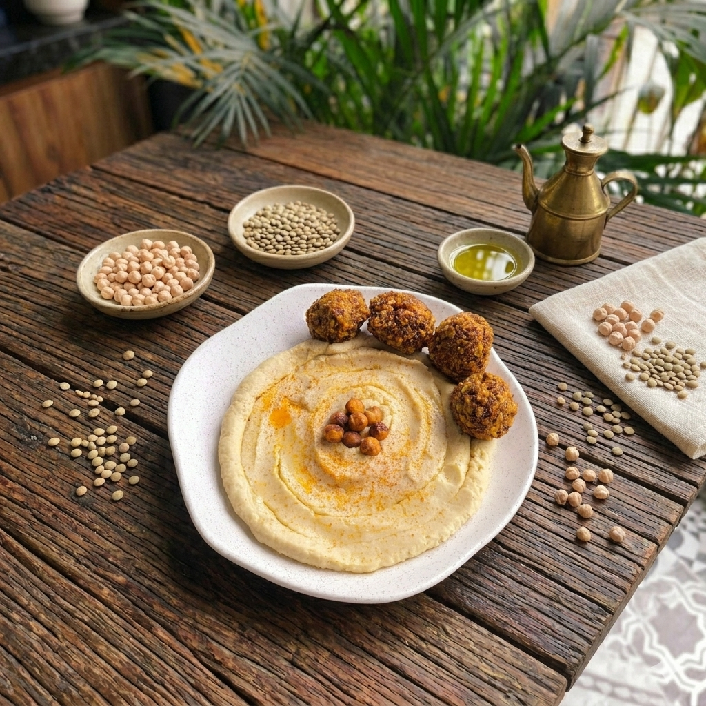 Falafel artesanal de lentejas y hummus